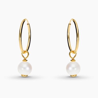 Kolczyki Sphere koła srebrne pozłacane z okrągłą perłą