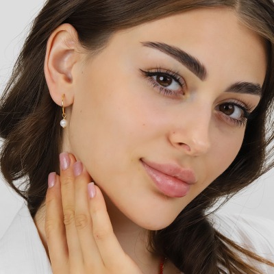 Kolczyki Sphere koła srebrne pozłacane z okrągłą perłą 2