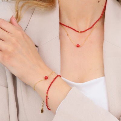 Naszyjnik Sphere srebrny z pozłacaną kulką i naturalnymi... 2