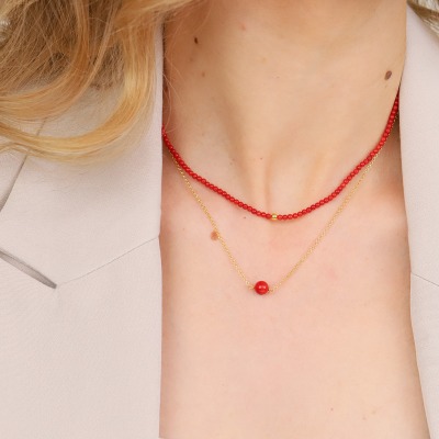 Naszyjnik Sphere srebrny pozłacany splot rolo z koralem 2