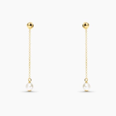 Kolczyki Sphere srebrne pozłacane kulki i łańcuszek z perłą