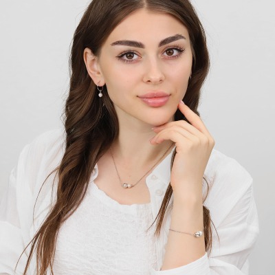 Naszyjnik Sphere srebrny splot rolo z perłą i kulką 2