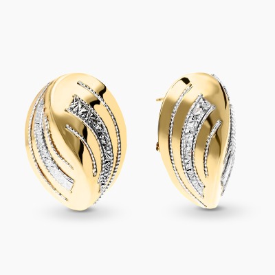 Kolczyki wiszące z dwukolorowego złota 585 diamentowane 2