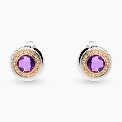 Kolczyki z dwukolorowego złota 750 z ametystami i brylantami