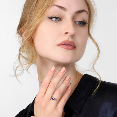 Pierścionek Modena dwukolorowe złoto 585 z szafirem 1,01... 2