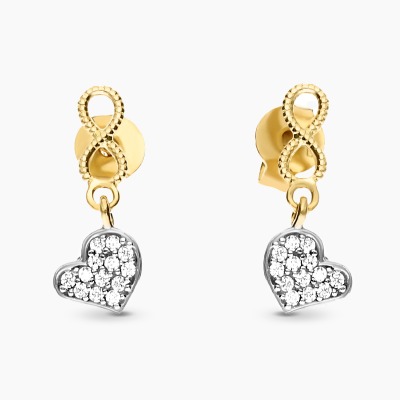 Kolczyki żółte złoto 585 wiszące serca z cyrkoniami 2