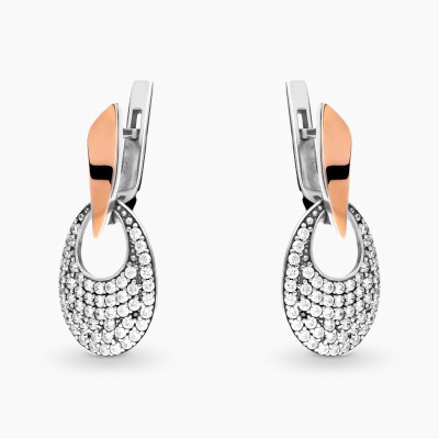 Kolczyki srebrne wiszące owale z cyrkoniami