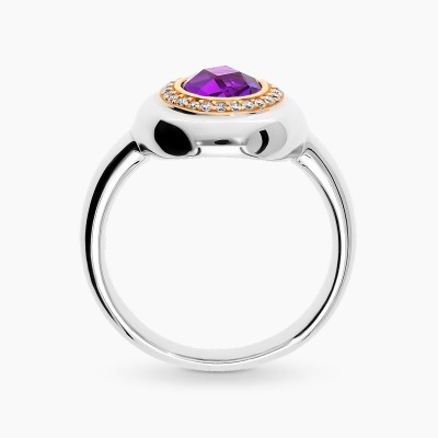 Pierścionek z dwukolorowego złota 750 z ametystem i... 2