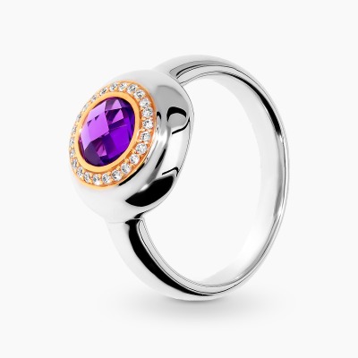 Pierścionek z dwukolorowego złota 750 z ametystem i...