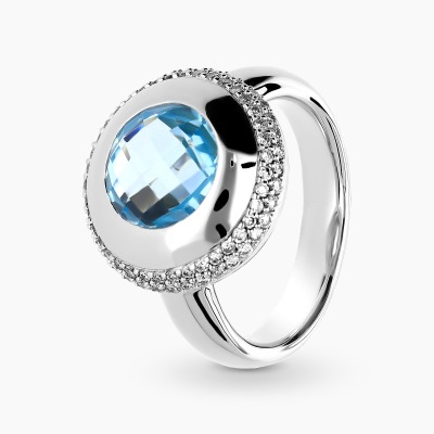 Pierścionek z białego złota 750 z topazem i brylantami