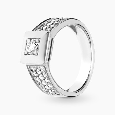 Pierścionek sygnetowy z białego złota 750 z brylantami...