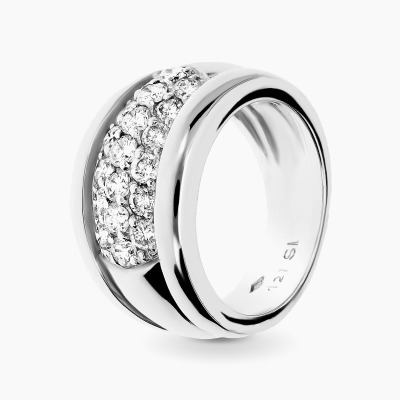 Pierścionek szeroka obrączka z białego złota 750 z...