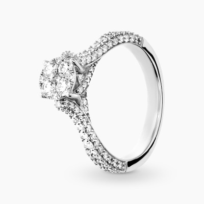 Pierścionek z białego złota 750 z diamentową obrączką...