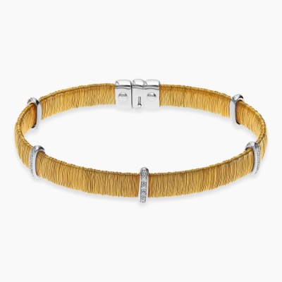 Bransoleta z dwóch kolorów złota 750 taśma z brylantami