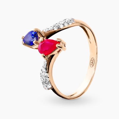 Pierścionek złoto 750 z rubinem 0,56 ct, szafirem 0,82 ct...