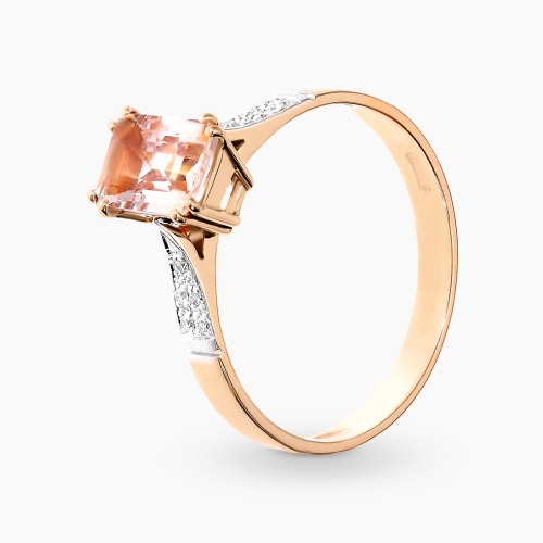 Pierścionek z różowego i białego złota 750 z morganitem 0,80 ct i brylantami 0,06 ct
