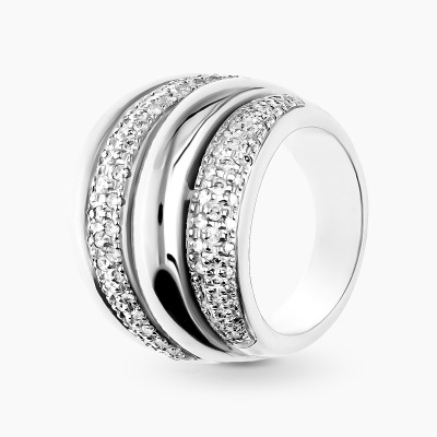 Pierścionek okazały z białego złota 750 szeroki z...