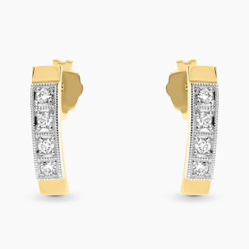 Kolczyki z dwukolorowego złota 585 prostokąty z brylantami 0,12 ct