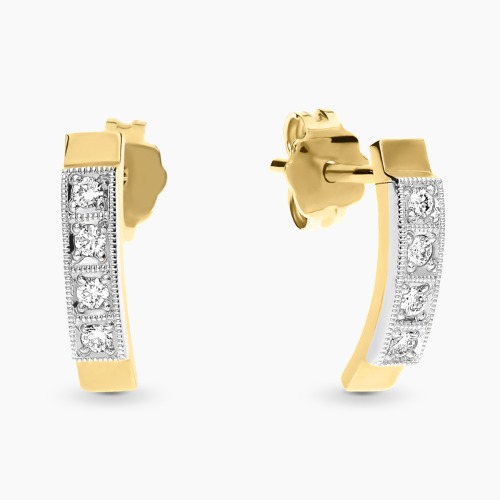 Kolczyki z dwukolorowego złota 585 prostokąty z brylantami 0,12 ct