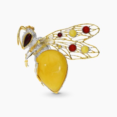 Broszko-zawieszka pszczoła z bursztynami z elementami...