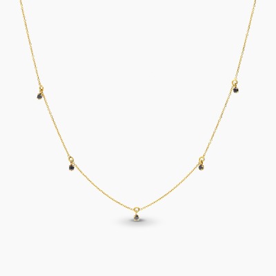 Naszyjnik żółte złoto 585 z wiszącymi czarnymi cyrkoniami...