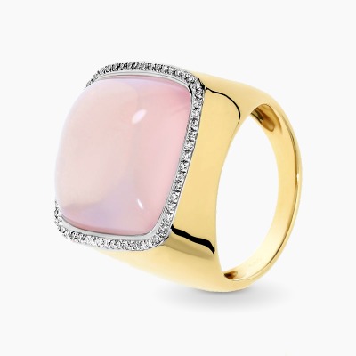 Pierścionek sygnet z żółtego złota 585 z różowym kwarcem...