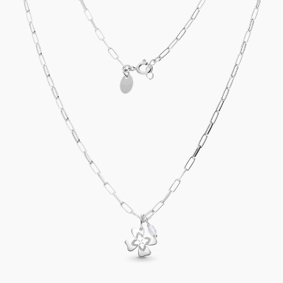 Naszyjnik Flower Garden srebrny platynowany splot ankier... 2