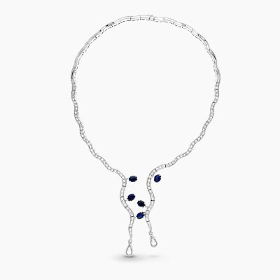 Naszyjnik złoty 585 kolia z szafirami i brylantami