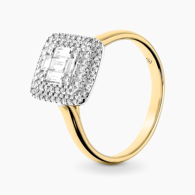 Pierścionek z białego i żółtego złota 585 z diamentami...