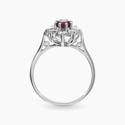 Pierścionek ręcznie wykonany z białego złota 585 z rubinem i brylantami 0,48 ct