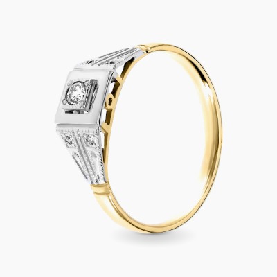 Pierścionek w żółtym i białym złocie 585 z brylantami...