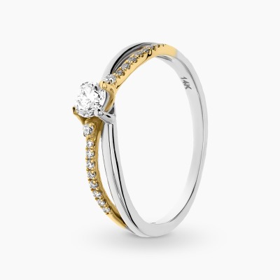 Pierścionek z białego i żółtego złota 585 z brylantami...