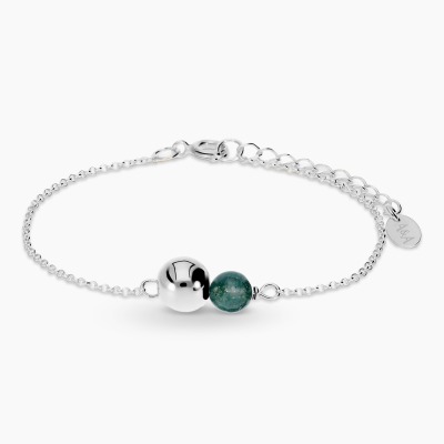 Bransoletka Sphere srebrna splot rolo z kulką i agatem...