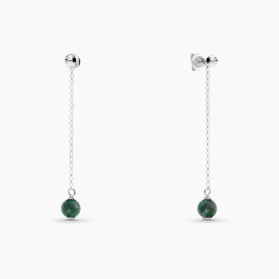 Kolczyki Sphere srebrne kulki i łańcuszek z agatem mszystym 2