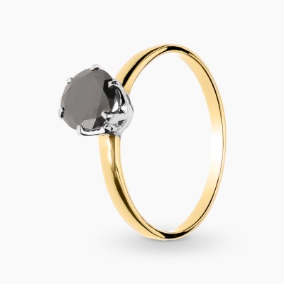 Pierścionek dwukolorowe złoto 585 z okazałym czarnym...