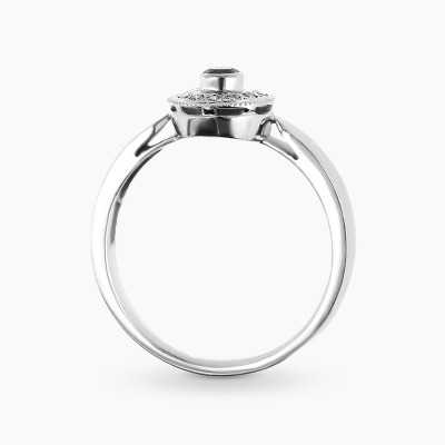 Pierścionek z białego złota 585 z czarnym i białymi... 2