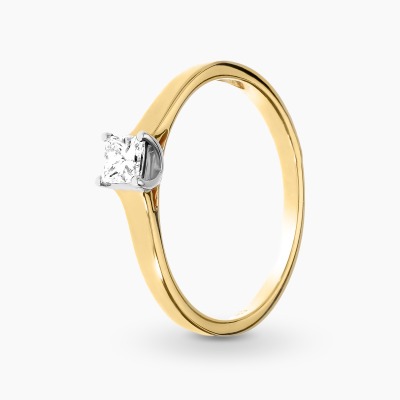 Pierścionek złoto 585 z diamentem o szlifie princessa...