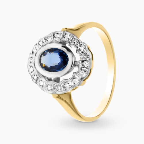Pierścionek z dwóch kolorów złota 585 z szafirem i brylantami