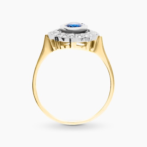 Pierścionek z dwóch kolorów złota 585 z szafirem i brylantami