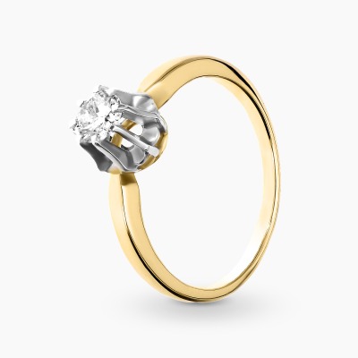 Pierścionek z żółtego złota i platyny z brylantem 0,28 ct