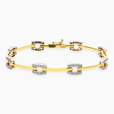 Bransoletka z dwukołowego złota 585 modułowa z cyrkoniami