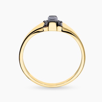 Pierścionek żółte złoto 585 z czarnymi cyrkoniami 2,2g 2