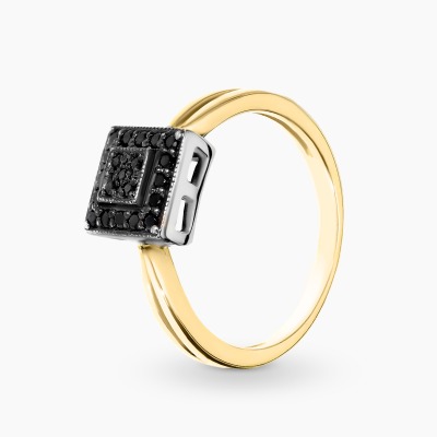 Pierścionek geometryczny żółte złoto 585 z czarnymi...