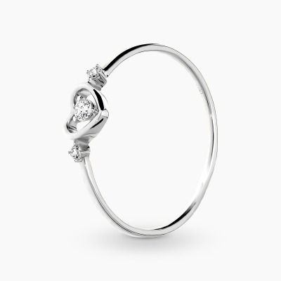 Pierścionek z białego złota 585 serduszko z brylantami