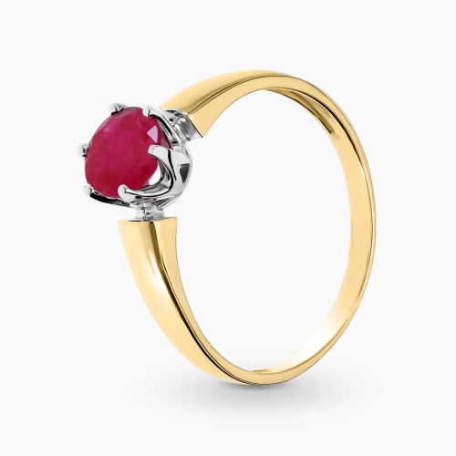 Pierścionek z żółtego i białego złota 585 z okrągłym rubinem 0,80 ct
