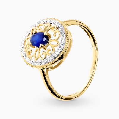 Pierścionek ażurowy z dwukolorowego złota 585 z szafirem...