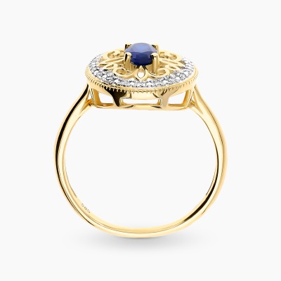 Pierścionek ażurowy z dwukolorowego złota 585 z szafirem... 2