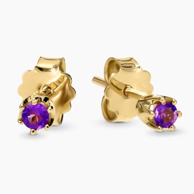 Kolczyki z żółtego złota 585 z ametystami 0,13 ct 2