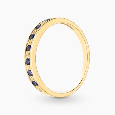 Pierścionek obrączka z żółtego złota 585 z szafirami 0,22 ct