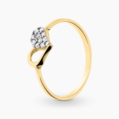 Pierścionek żółte złoto 585 serce z cyrkoniami